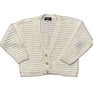 David Brett Cardigan Sweater Womens Large White Textured Gold Buttons USA Vtg